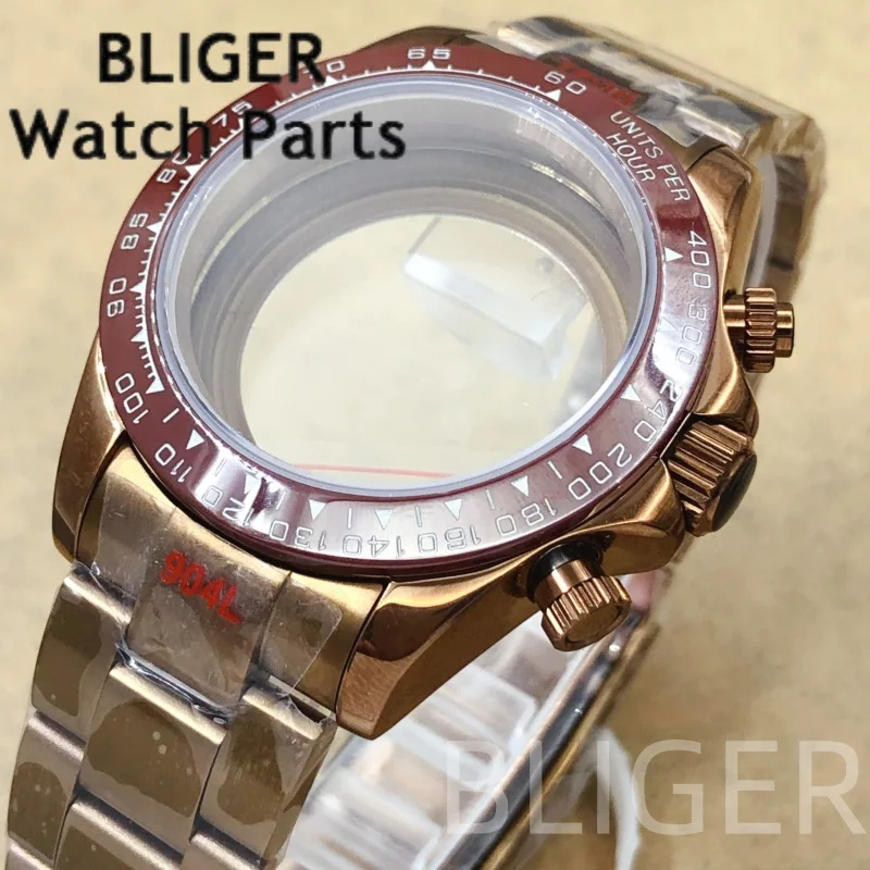 BLIGER 39.3 مللي متر VK63 خمر كرونوغراف المغلفة ساعة نحاسية مع حزام صالح VK63 حركة الكوارتز الرجال تعديل ساعة اكسسوارات