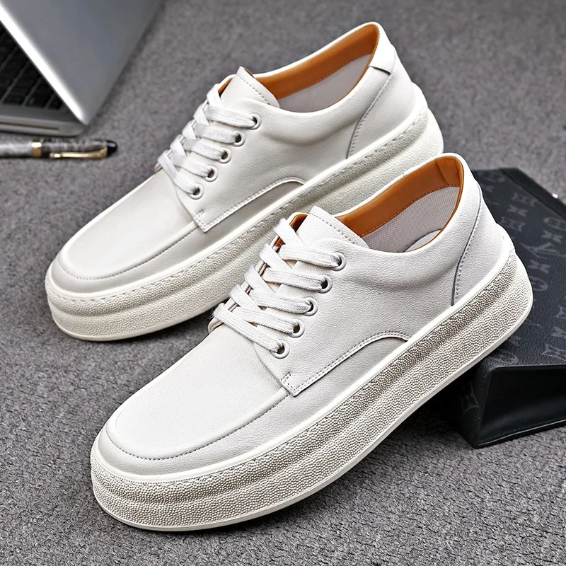 

British Platform Cowhide Loafers for Men Designer Soft-soled Casual Men's Board Shoes Designer Outdoor Fashion Leather Shoe Male