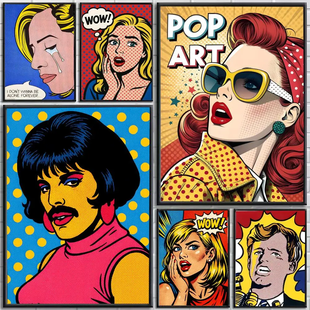 Art Roy Lichtenstein Poster Self-Adhesive HD Mural Wall Decals, Living Room Bedroom Home Decor Gift