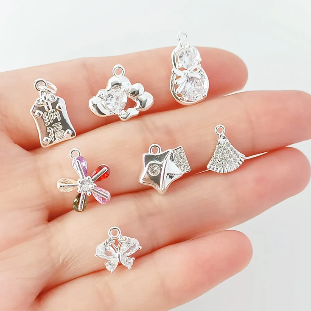 

Silver-inlaid Zircon Lucky Charm Cloud Dress Butterfly Five-pointed Star Gourd Pendant, Diy Handmade Accessories