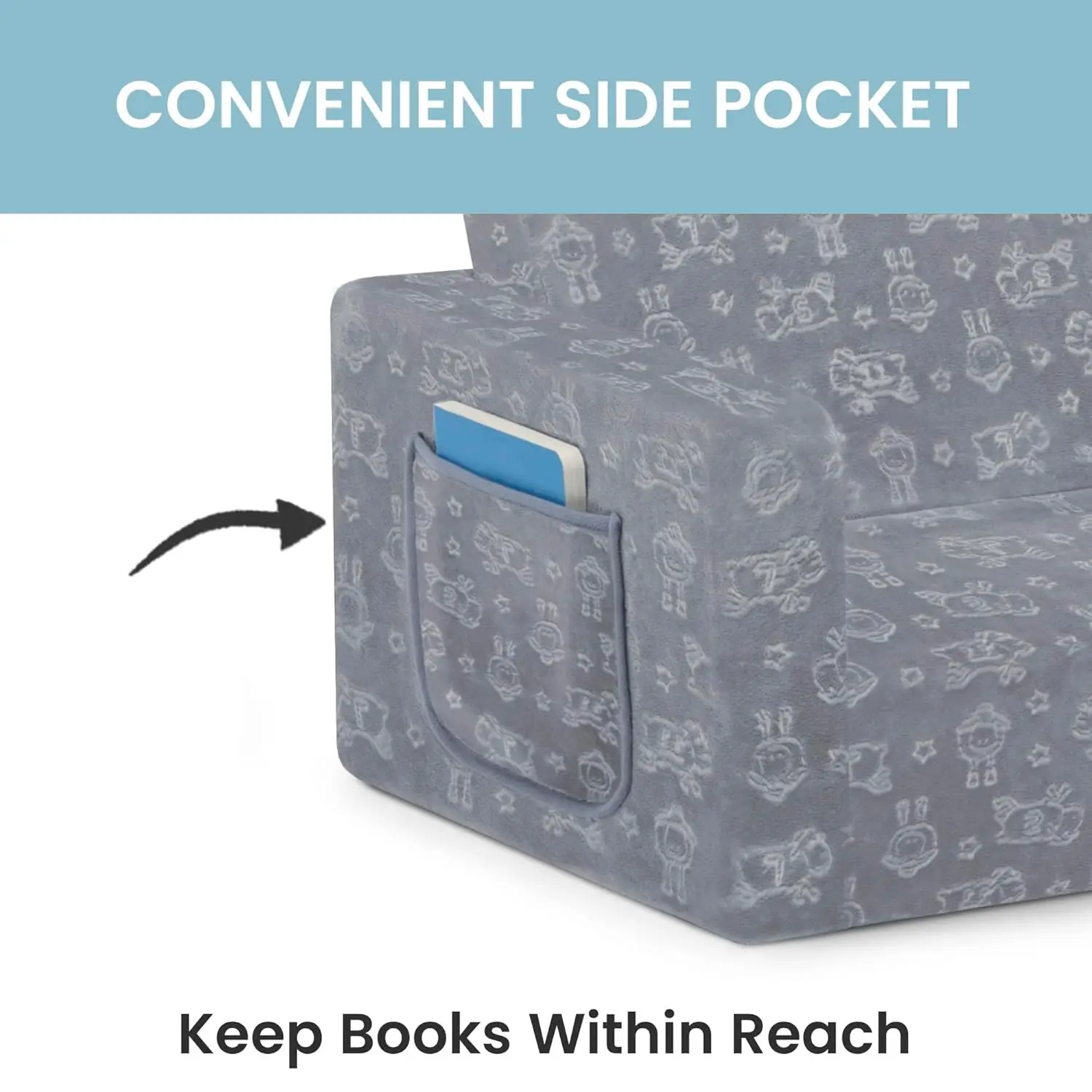 Convertible Sofa to Lounger for Kids - Comfy 2-in-1 Flip Open Couch Sleeper, Grey