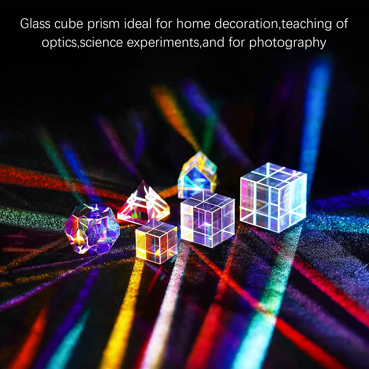 H&D Color Cube Prism 20mm K9 Optical Crystal Glass Polyhedron RGB Dispersion Prism for Physics,Photography,Desktop Decoration