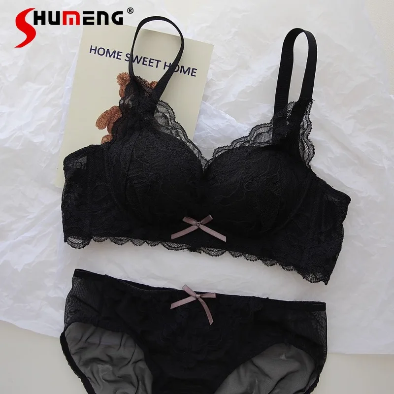 الصدر الصغيرة رفع اللاسلكية الدانتيل الصدرية مجموعة الإناث الدانتيل مثير الملابس الداخلية دعوى المرأة النمط الياباني الحلو لطيف موجز الدعاوى