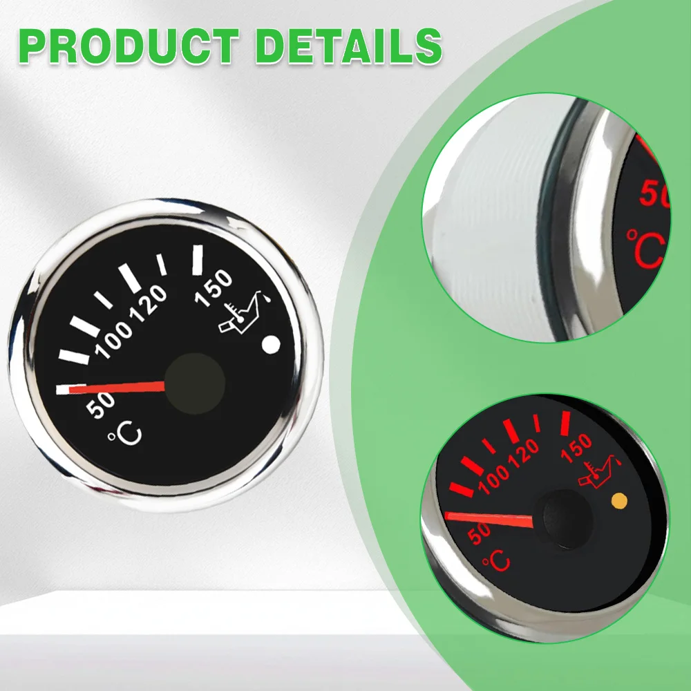 52mm 50 °C -150 °C Oil Temperature Gauge 12 V /24 V DC  Red Backlight Oil Temp Meters For Auto Boat Marine Car