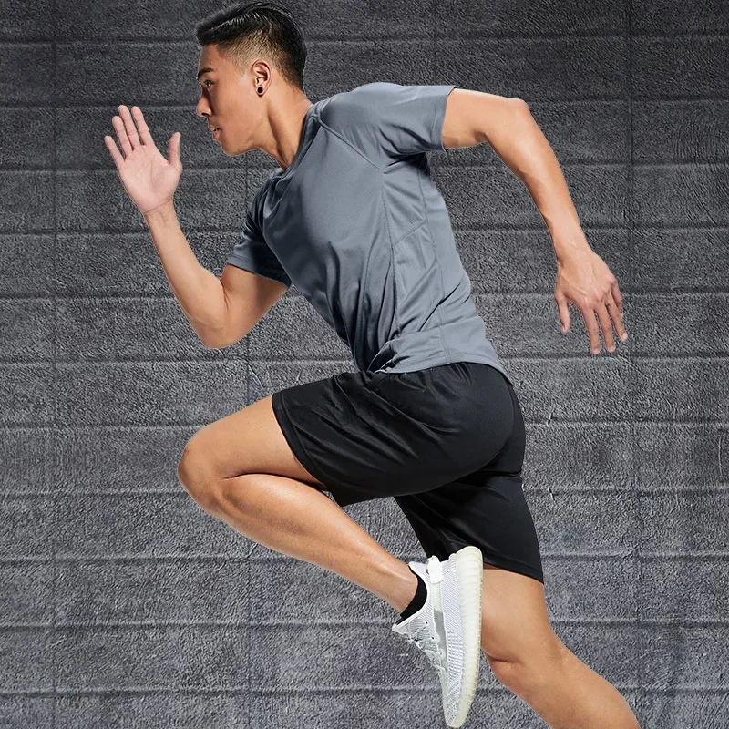 Sportswear Men's Short Sleeve Shorts Summer Quick-drying Ice Silk Loose Casual Running Fitness Basketball Suit Two-piece Set