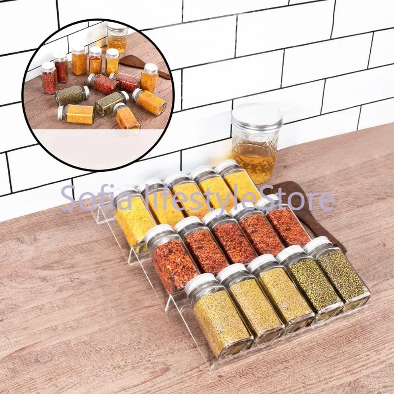 4-Tier Drawer Spice Organizer Expandable Acrylic Spice Rack Tray Seasoning Bottle Storage Rack Kitchen Pantry Organization Shelf