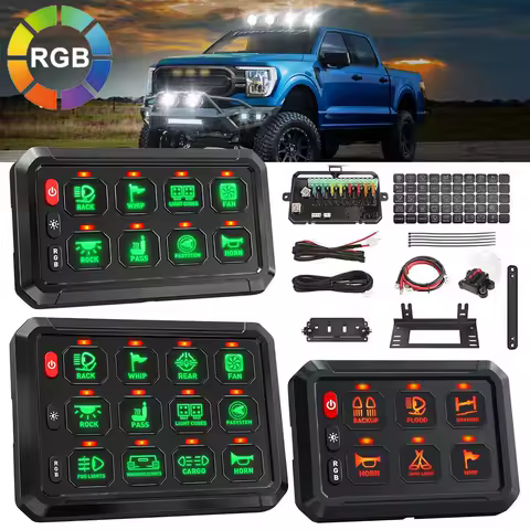 12V/24V LED 6/8/12 Gang Switch Panel Circuit Control Relay System Box Slim Touch Control Panel for Boat Jeep UTV Caravan