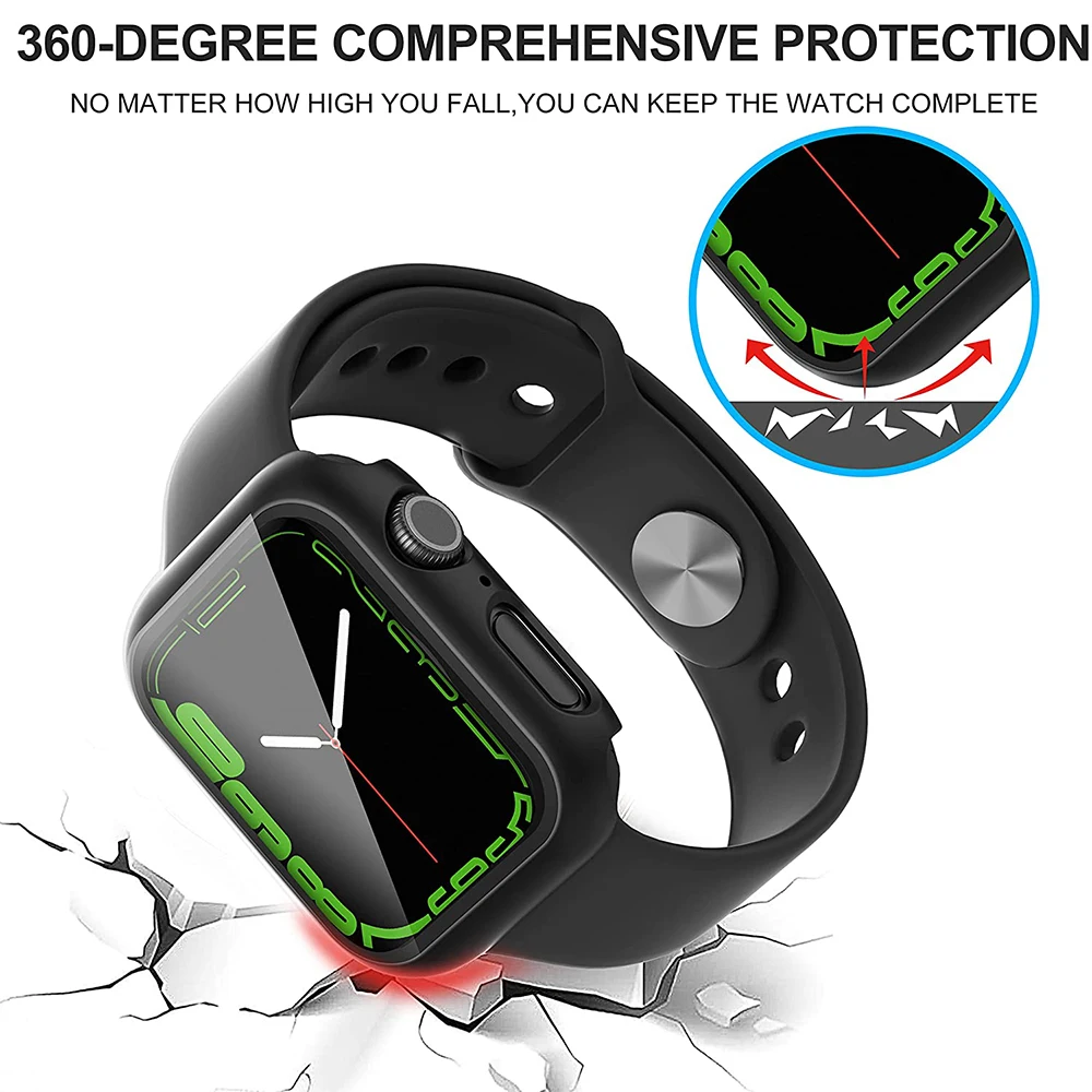 Case+Glass for Apple Watch 45mm 41mm 44mm 40mm 42mm Screen Protector iWatch Series 3 SE 6 7 8 9 Matte hard plastic Bumper Cover