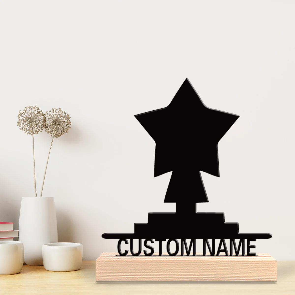 1pc Creative Customized Letter Pentagram Trophy Tin Statue Metal Art Crafts With Wood Base Metal Statue For Home Desk Decor