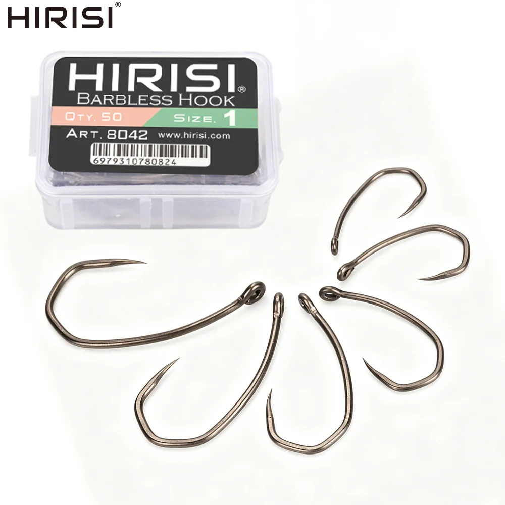 Hirisi 8042 100 pièces Hameçons en acier inoxydable à haute teneur en carbone avec revêtement PTFE, anti-rouille, pointe acérée avec œillet pour accessoires de pêche