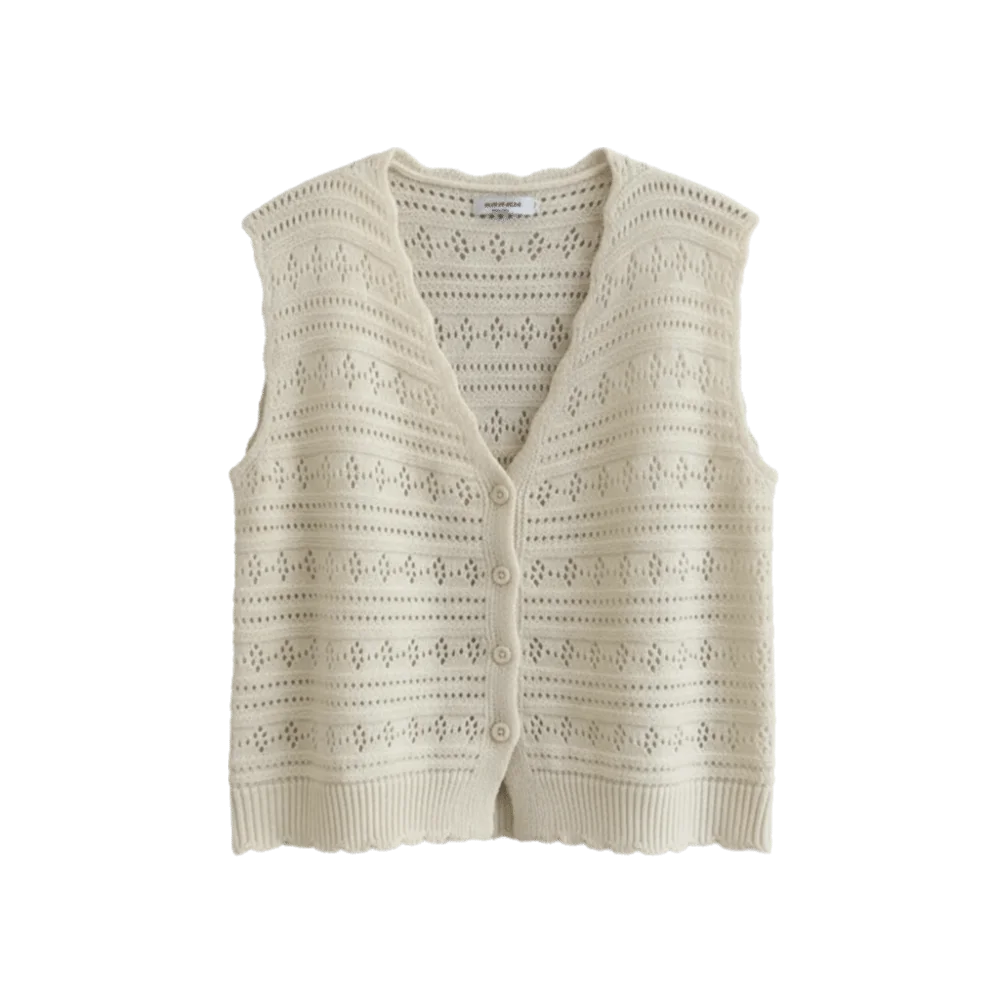 Fashion Hollow Out Knitted Cardigan V-Neck Thin Sun-Proof Tops Sleeveless Casual Outwear Women