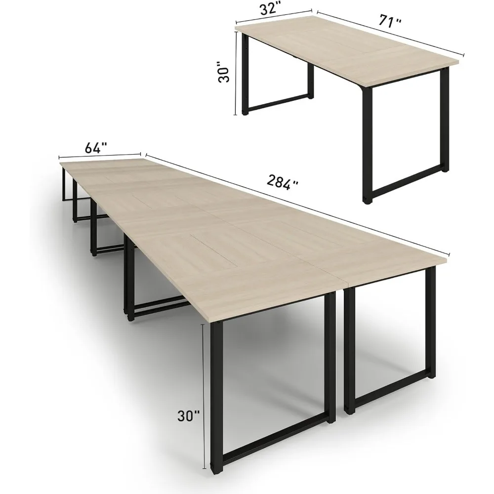 24FT Conference Table, Conference Desk Office Desk, Can Accommodate 28 People, Rectangular with Sturdy Metal Frame, 8 Pieces