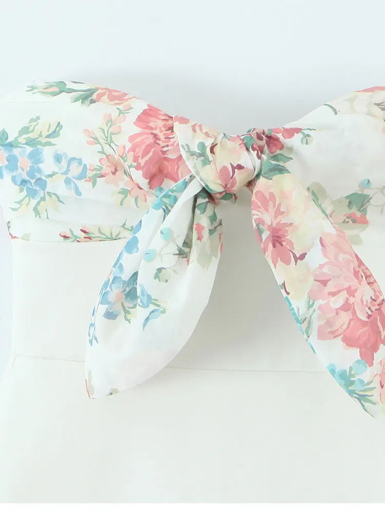 2025 Summer Women's Floral Printed Bow Mini Dresses Off Shoulder Corset Dress Fashion Casual Elegant Party Dress