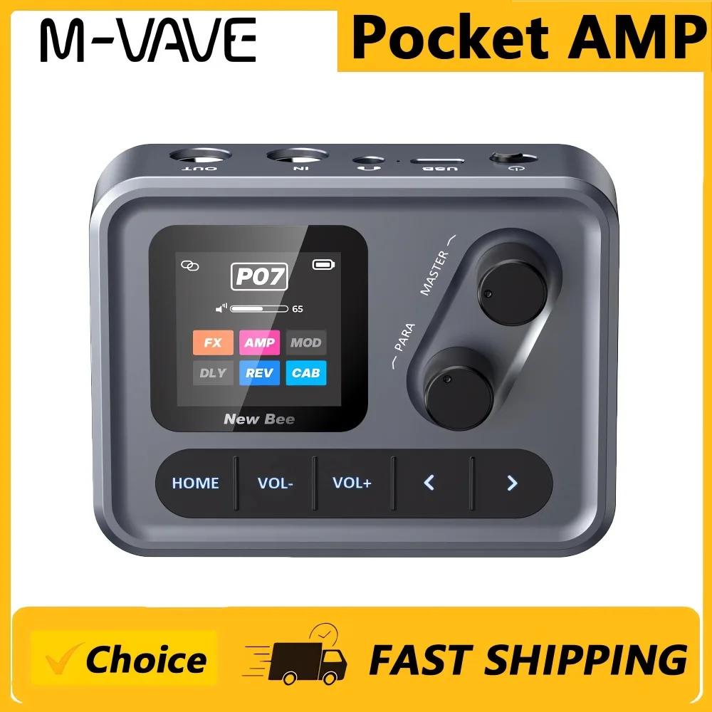 

M-VAVE Pocket AMP: Мультиэффектный процессор для гитары, моделирование усилителей ANN и симуляция IR-кабинетов, клипсовое крепление, аудио через USB OTG