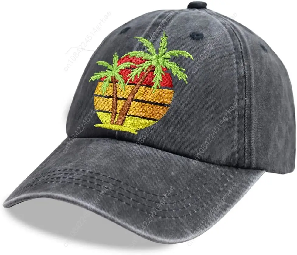 Palm Tree Hat, Summer Vacation Sun Baseball Cap Vintage Embroidered Adjustable Distressed Washed for Men Women