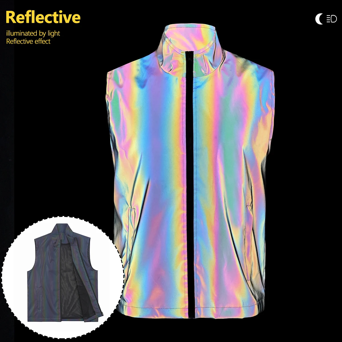 

Colorful Reflective Vest Men's Night Cycling Running Outdoor Sleeveless Jackets Safety Clothes High-gloss Hip-hop Streetwear