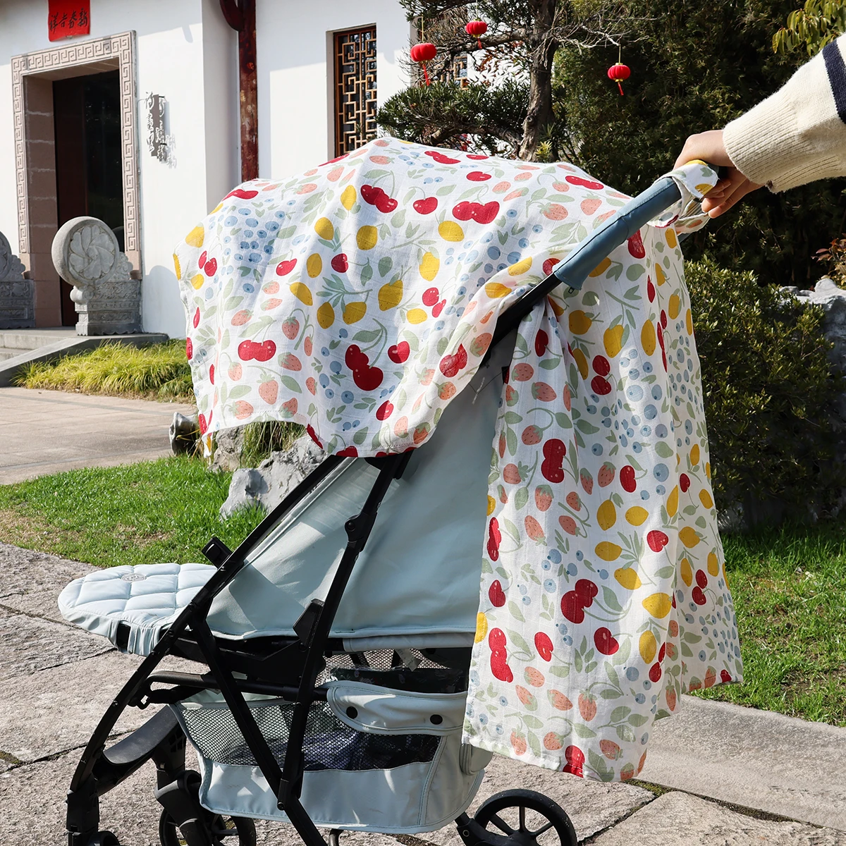 

Happyflute Baby Stroller Cover 1Pc Bamboo Cotton Windproof Breathable Soft Washable Infant Car Seat Canopy Nursing Cover