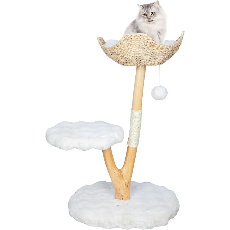 Wooden Cat Tree Tower with Scratching Post, Heavy Duty Cat Trees for Large Cats,Real Wood Branches,23.5