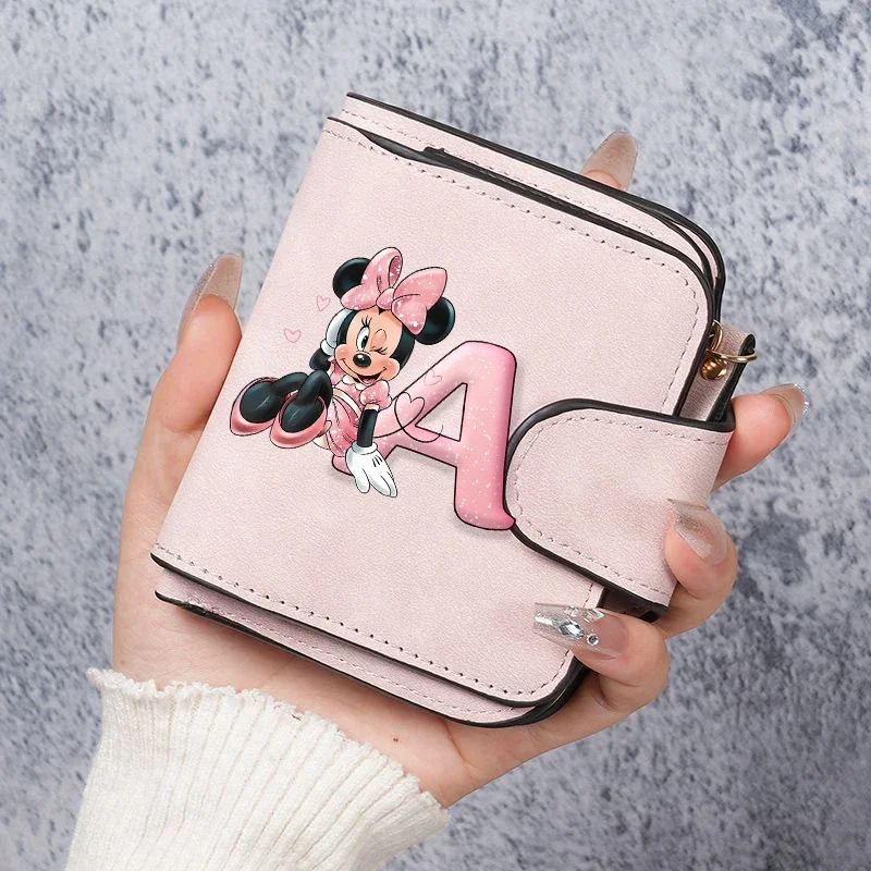 Minnie Disney Women Wallet Frosted Leather Short Vintage Female ClutchBag Credit Card Holder Lady Zip Purse Phone Bag Money Clip