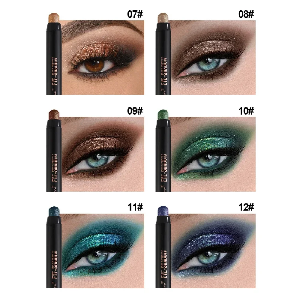 12 sztuk rozświetlacza zestaw kredek do cieni do powiek metaliczny brokat zielony fioletowy paleta cieni do powiek w sztyfcie Eyeliner Pen leżący jedwabnik makijaż