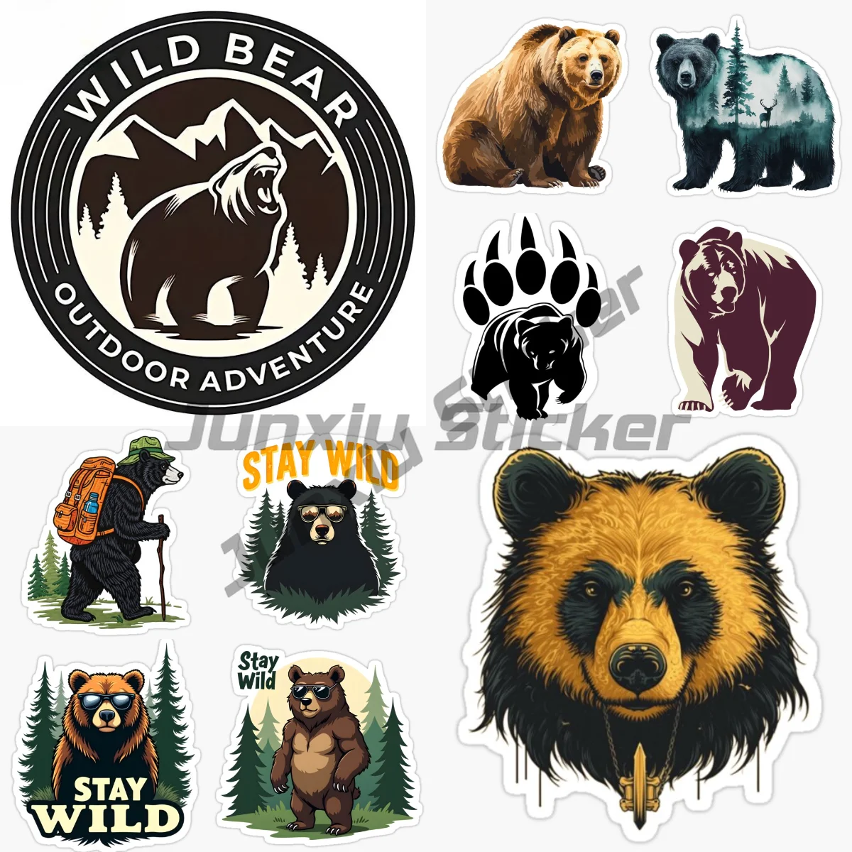 

OUTDOOR ADVENTURE Angry Wild Bear STAY WILD Car Sticker Motorcycle Vinyl Auto Body Occlusion Cartoon Car Styling Decor Decal
