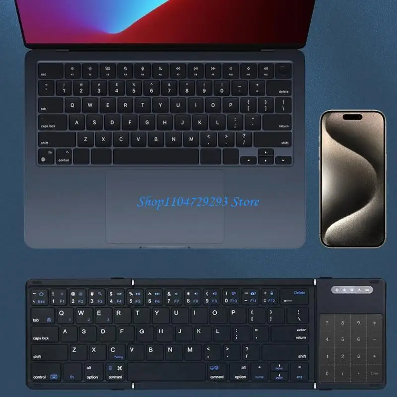Y2GD B077T タッチパッド付き三つ折りワイヤレス キーボード軽量、長いバッテリー寿命、ワイヤレス複数デバイスの互換性