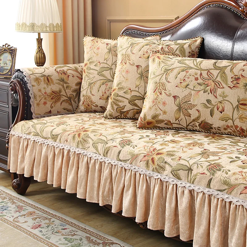 Classic Jacquard Sofa Cover Retro Chenille Embroidery Sofa Cushion European Style Home Decor Living Room Anti-slip Sofa Cover