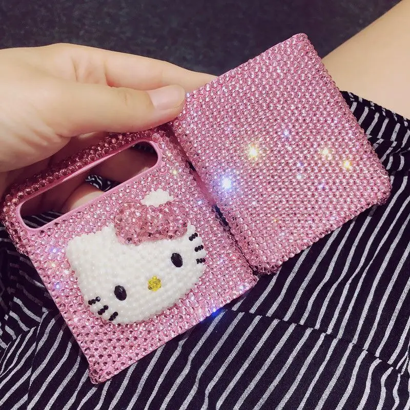 

For Samsung Galaxy Z Flip 3 4 5 Handmade with Diamond Phone Case S21 Cute Hello Kitty Full Diamond Z Fold 2 3 4 5