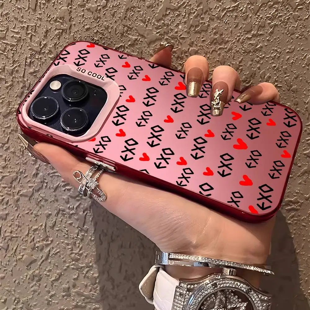 حافظة هاتف Kpop E-EXO لهاتف آيفون 16 15 14 13 12 11 Plus Pro Max متعددة الألوان غطاء ليزر أورورا مقاوم للصدمات Funda