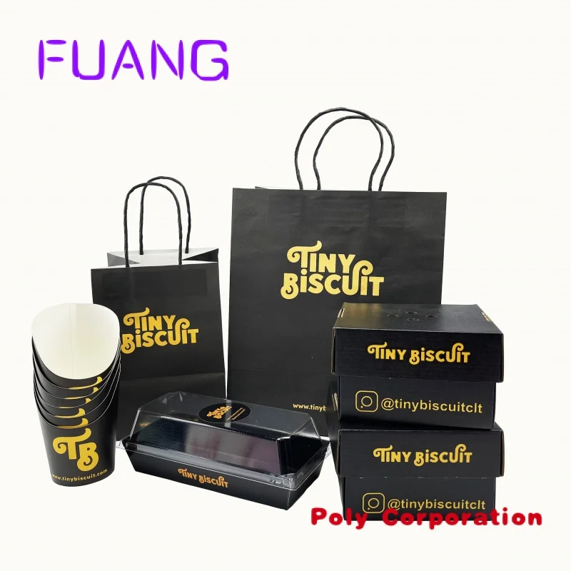 

Custom Black design whole sets restaurant takeaway out food packaging bags and box