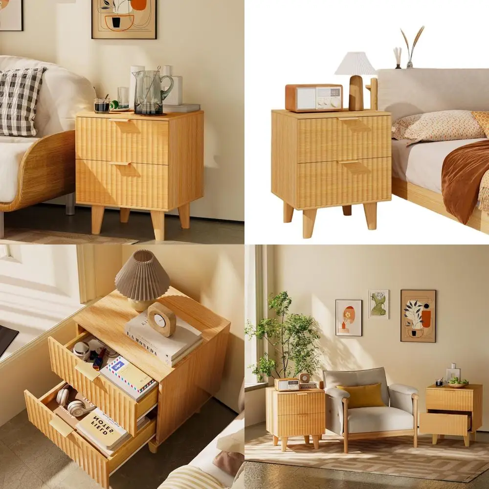 

Современная тумбочка с рифленым ящиком середины века, приставной столик из массива дерева с местом для хранения вещей, 15,4x15,4x22,8 дюйма, натуральная отделка