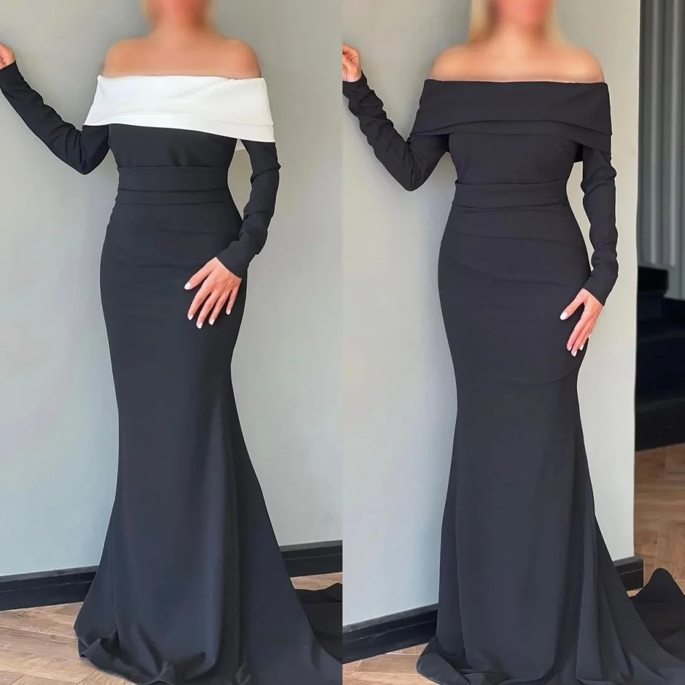 Abiti da sera con pieghe increspate in jersey semplice personalizzato abbinato Abiti lunghi con spalle scoperte a sirena Abiti da cerimonia su misura