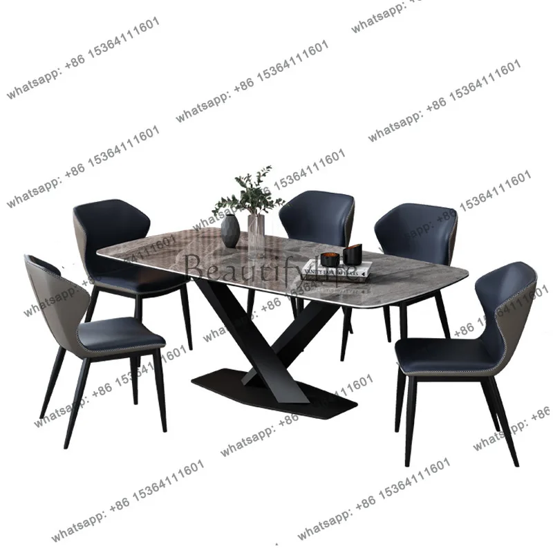 

Italian light luxury dining table modern simple rectangular designer creative rock slab dining table