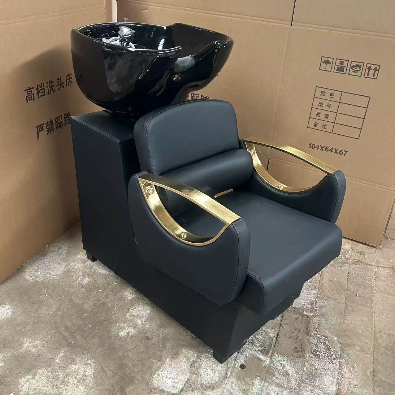 !@！@New Modern Leather Shampoo Chair with Ceramic Basin and Metal Frame for Hair Salon-Sit Half Recline Design