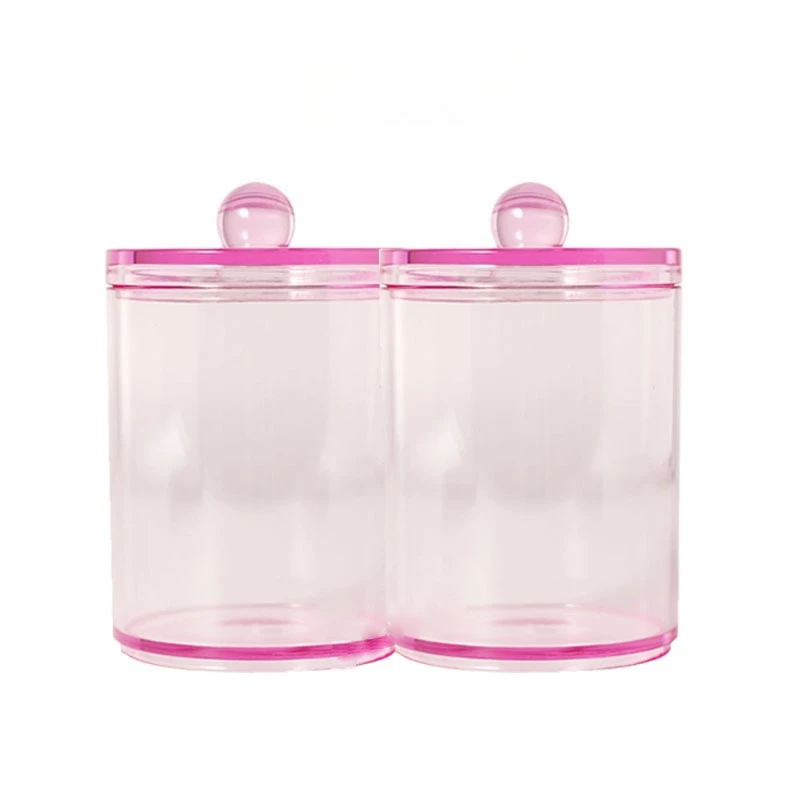 3PCS Pink Transparent Cotton Swab Ball Stick Storage Box Toothpick String Dust-proof Cup Rubber Band Hair Clip Storage Box
