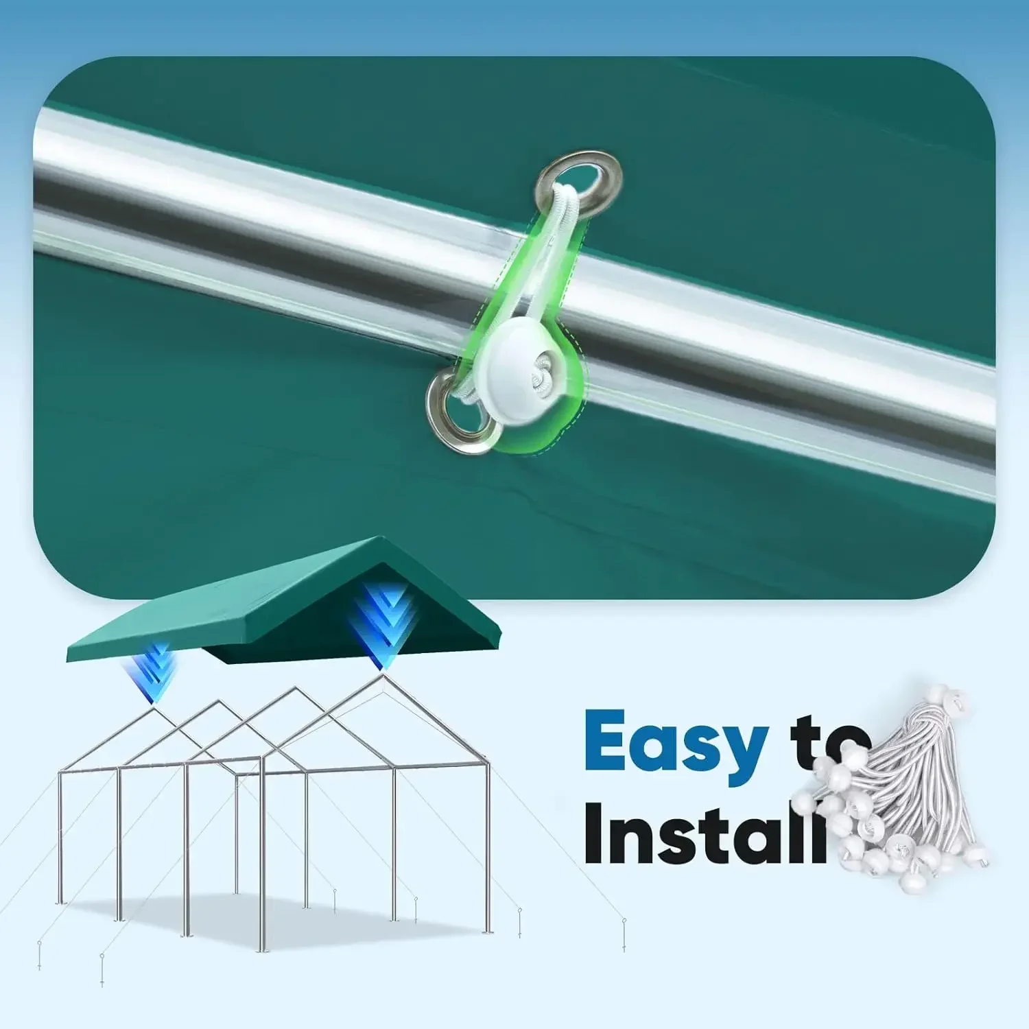 

[XMSJ]Replacement Top Cover Tarp for 10x20 ft Carport Canopy with Ball Bungees, Green, One Roof Only