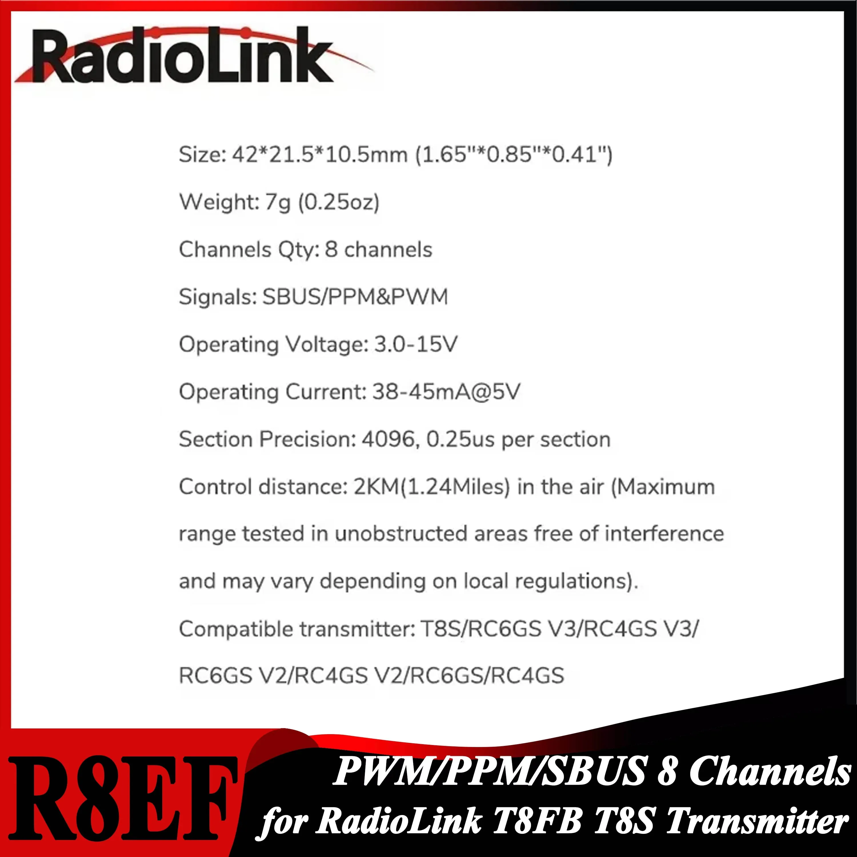 

Radiolink R8EF Receiver 2.4G 8 Channel Support SBUS PPM PWM for 8CH T8FB T8S RC3S RC4G RC4GS RC6G Transmitter RC Car Boat Plane