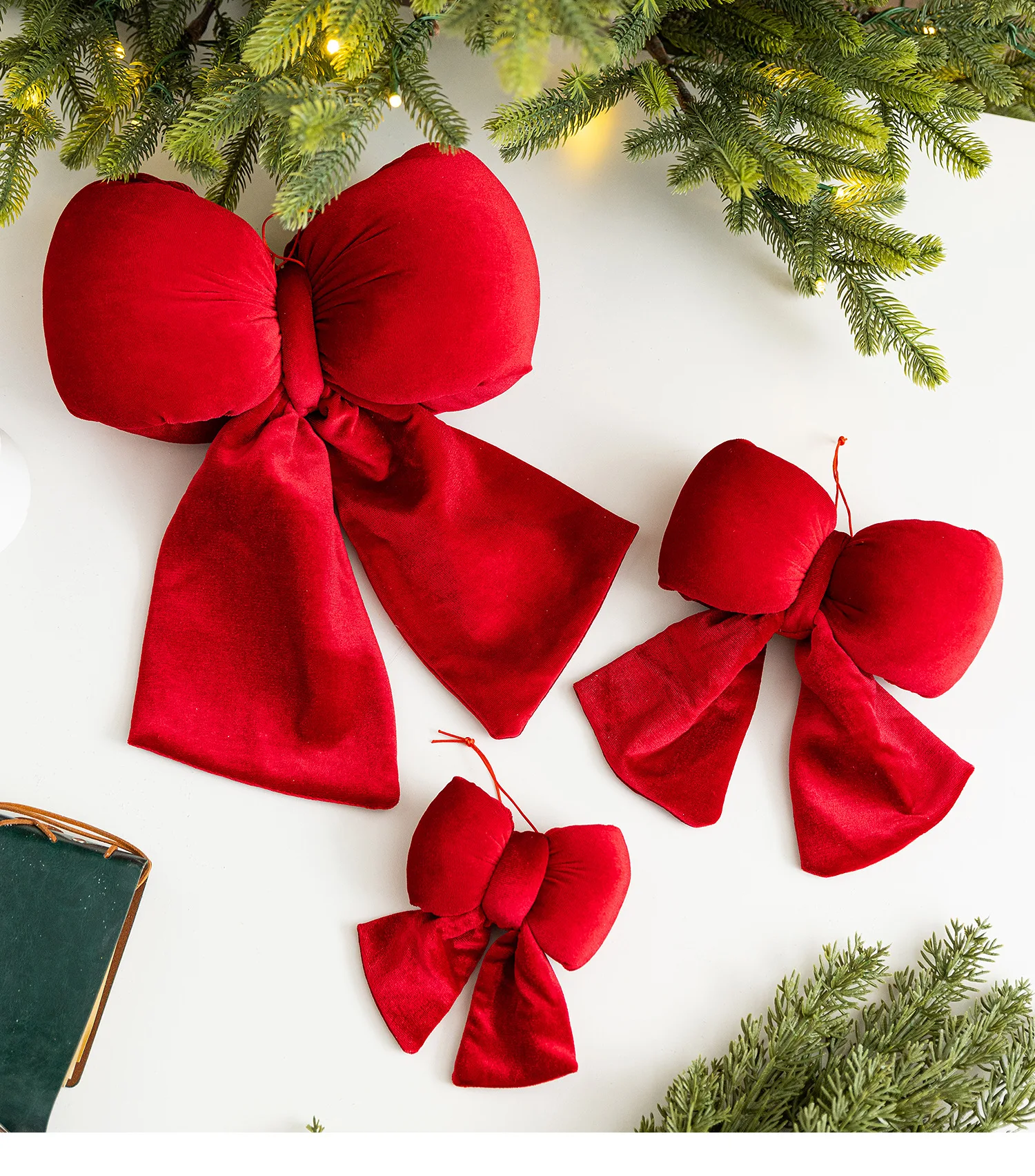 

【Three-dimensional Bows】 Christmas Ornaments, Flocked Ribbon Decor for Xmas Tree Wedding New Year Party , Party Gift Wrapping