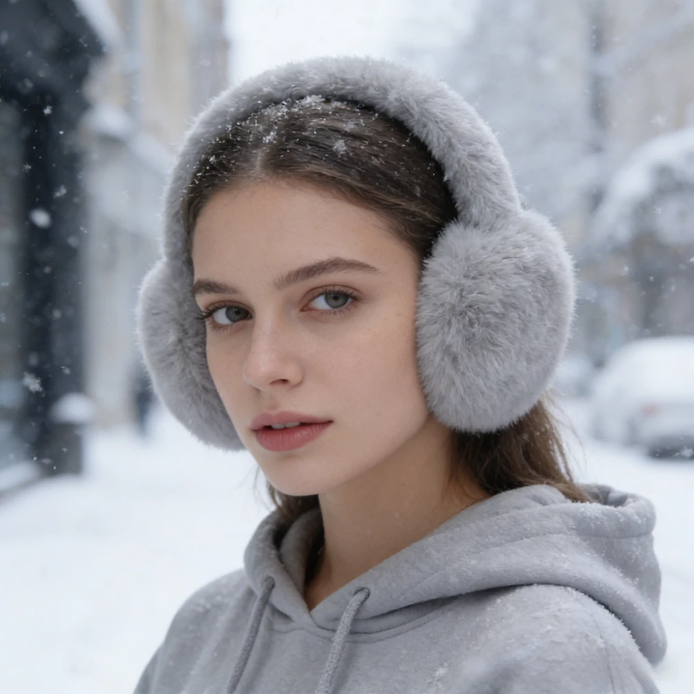 2PCS Women's Faux Rabbit Fur Ear Muffs Fluffy Warm Winter Outdoor Cold Weather Ear Cover for Women Girls Ultra Soft Cozy