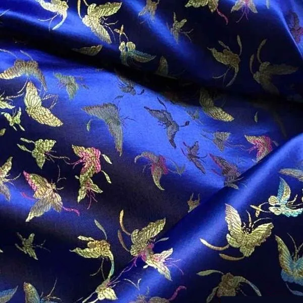 Glossy Brocade Jacquard Fabric Per Meter for Hanfu Clothing Cheongsam Sewing Plain Fashion Butterfly Pattern Textile Smooth Thin