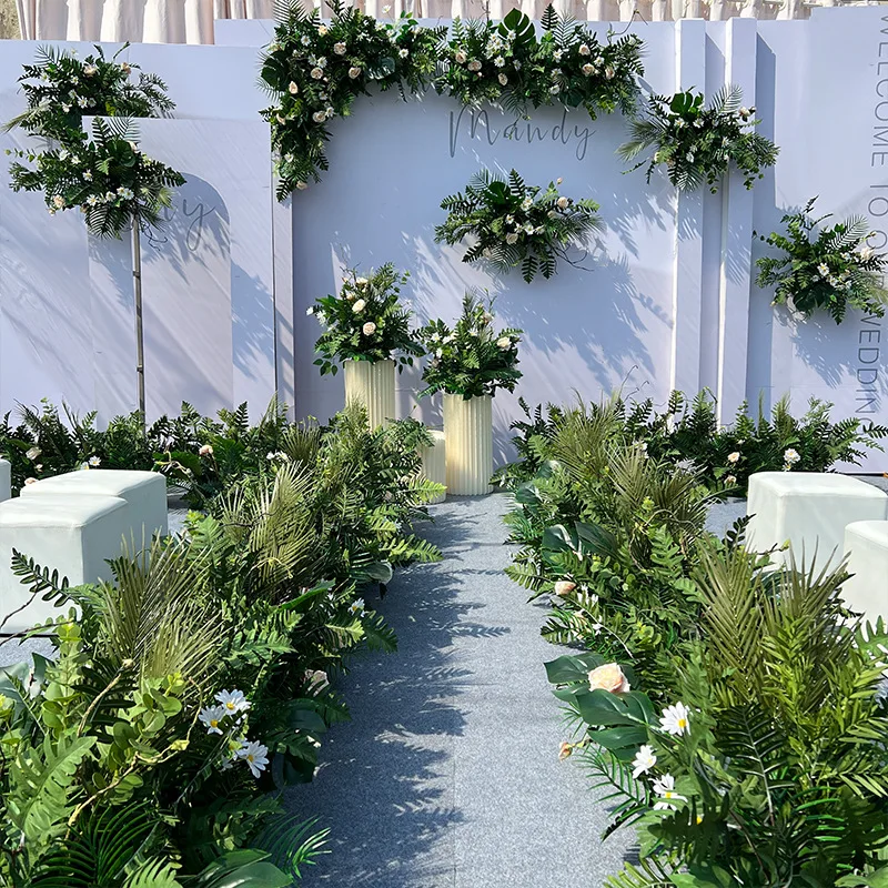 

Green Plants Wedding Floral Arrangement Simulated Wedding Road Point Flower Background Corner Welcome Area