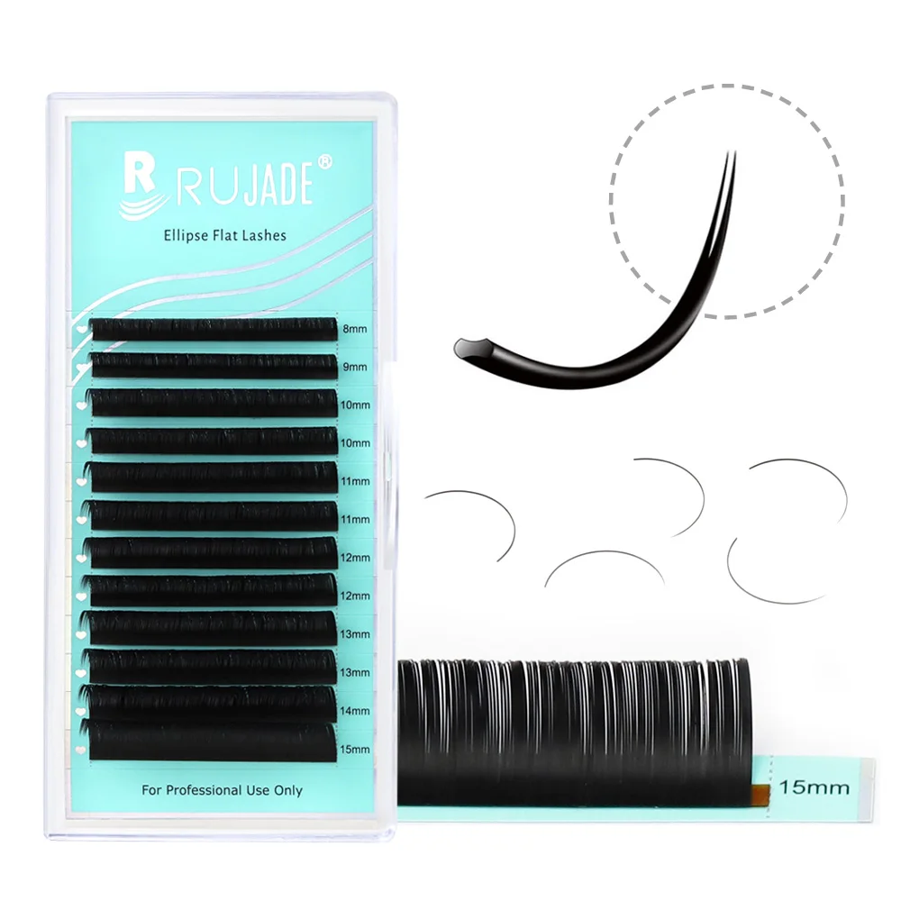 Flat Ellipse Lashes Dark Matte Black 0.15 0.20 Thick Flat Soft False Eyelashes Extension Two Split Tips Cashmere Lashes Makeup