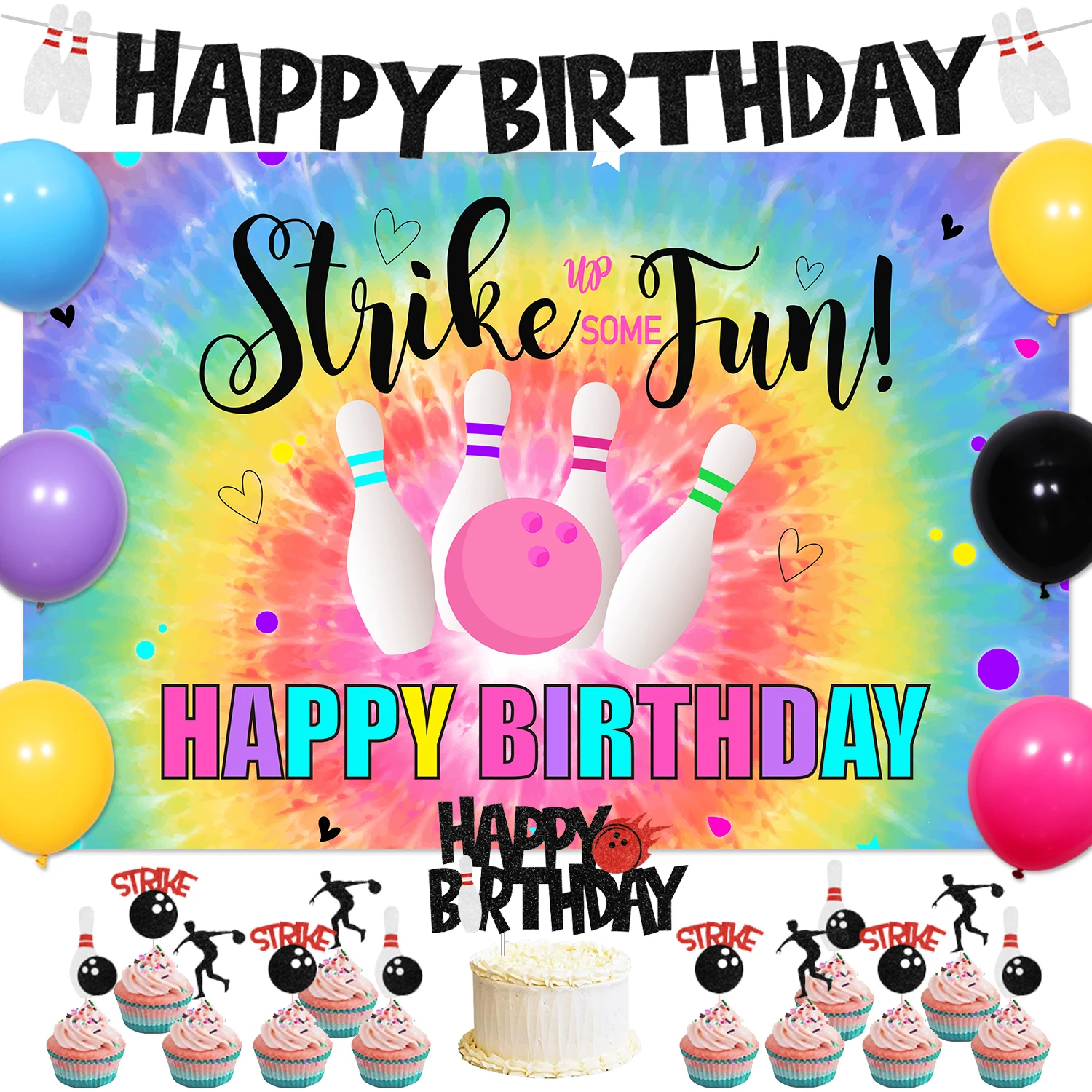 

Tie Dye Bowling Theme Birthday Party Decor Backdrop Let's Strike Up Some Fun Bowling Party Perfect for Bowling Birthday Party