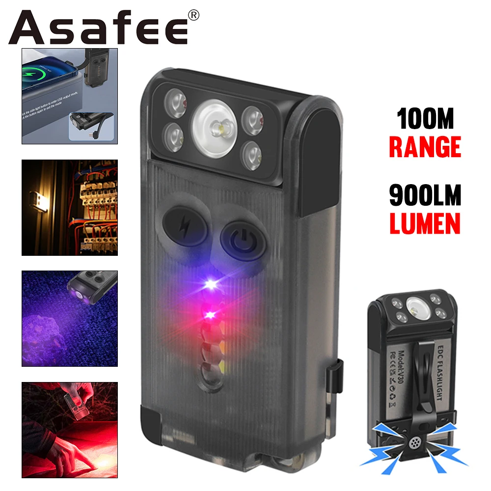 Amanfire V30 UV Keychain Flashlight LED Mini Torch High Power Rechargable Pocket Lamp Bright Red/Blue/Green/Orange/Purple Light