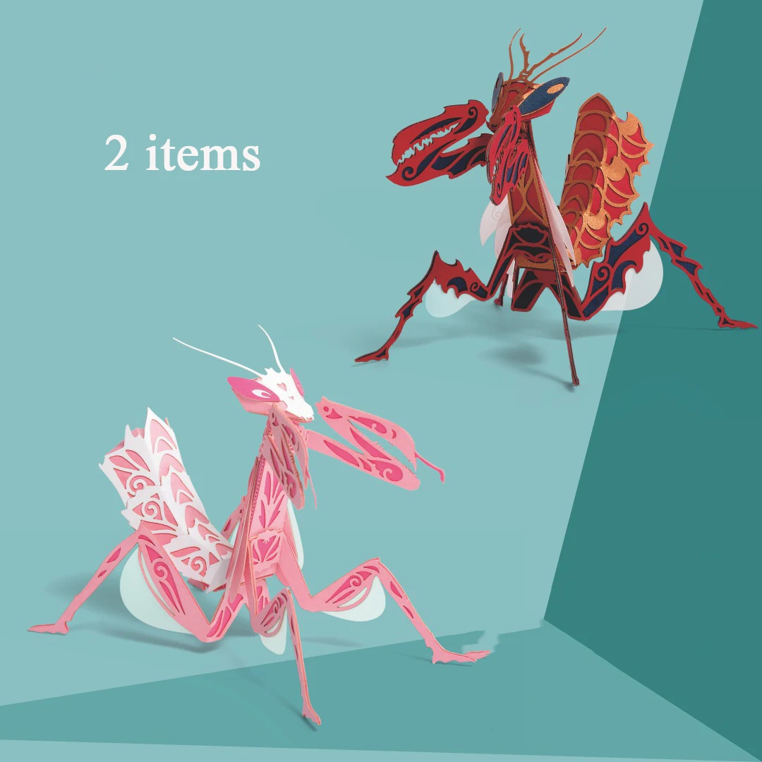 DIY Paper Miniature Building Kits Butterfly Praying Mantis 3D Model Animal Jigsaw Puzzles for Children Birthday Gifts Home Decor