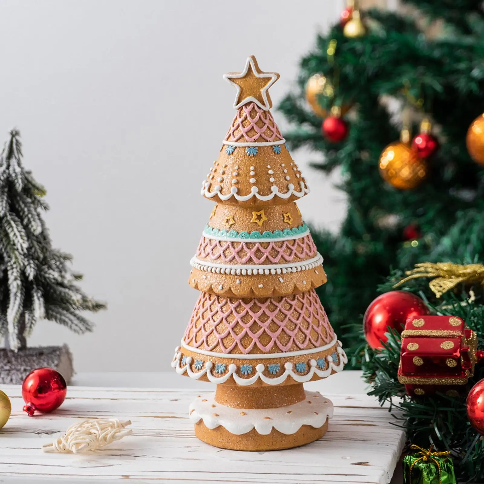 

Фигурка пряничного дерева, украшение пряничного домика, украшение для рождественской елки из смолы для дома, полка для камина, мантия в помещении