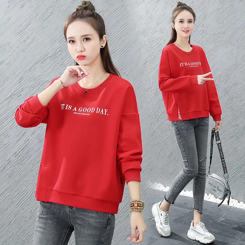 

Элегантный тонкий свитшот большого размера без капюшона для женщин, весна-осень, новый стиль, для повседневной носки, художественный дизайн