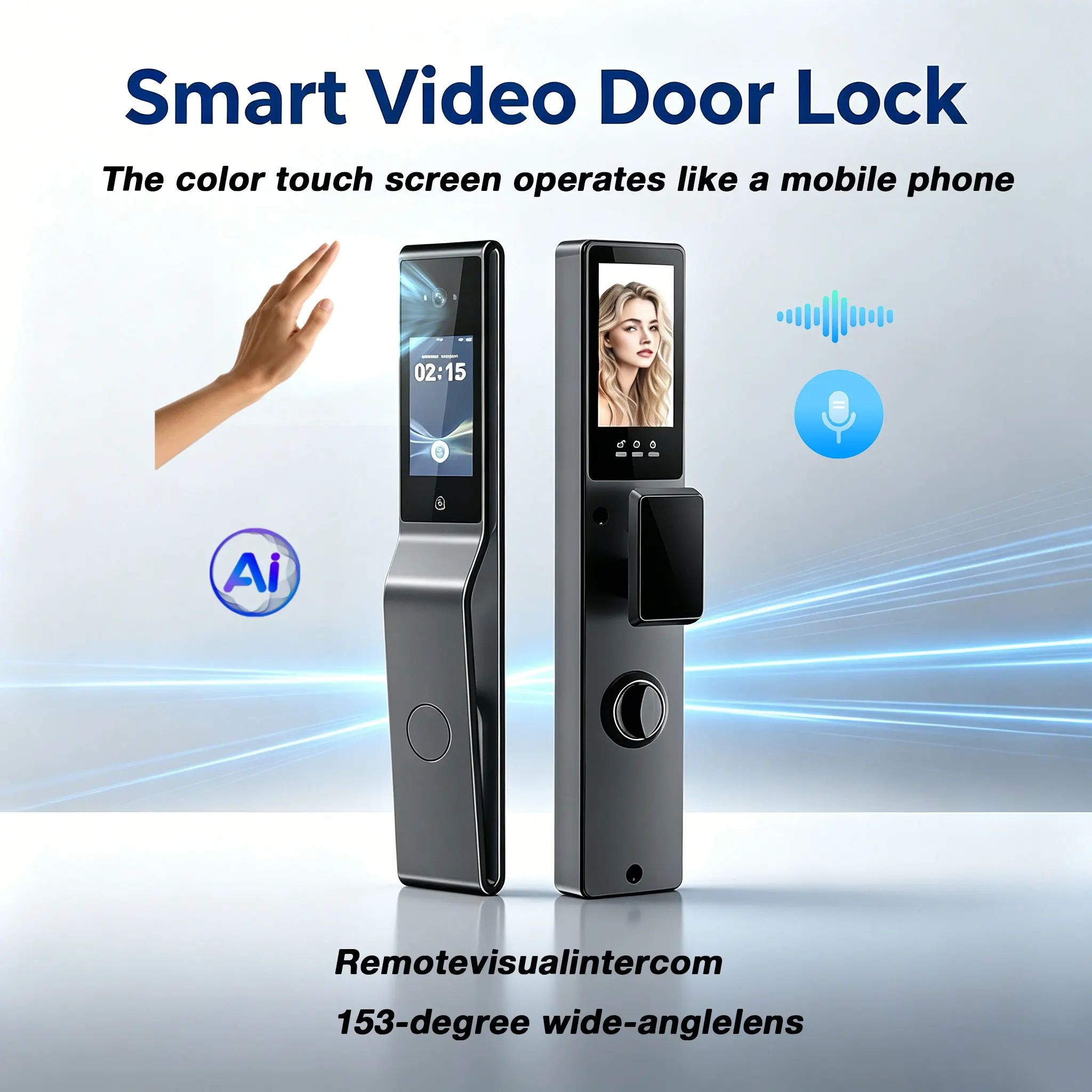 Glomarket AI Dual-screen Smart Door Lock with Facial Recognition Palm Tuya WiFi App for Wood Door Homes & Villa Projects