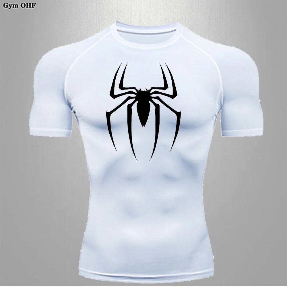 PRO Fitness Sport T-shirt Men's Tight Top Spider Print Compression Short Sleeved Shirt Summer Rash Guard Gym Workout Tshirts