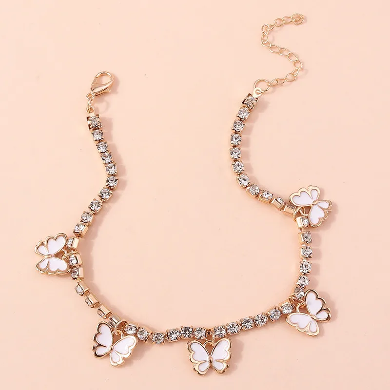 Aihua Kristall-Strass-Tenniskette Fußkettchen für Damen, niedliches Mini-Schmetterlings-Fußkettchen, Fußkettchen, Beinarmband, Strand-Schmuck – Detail 8